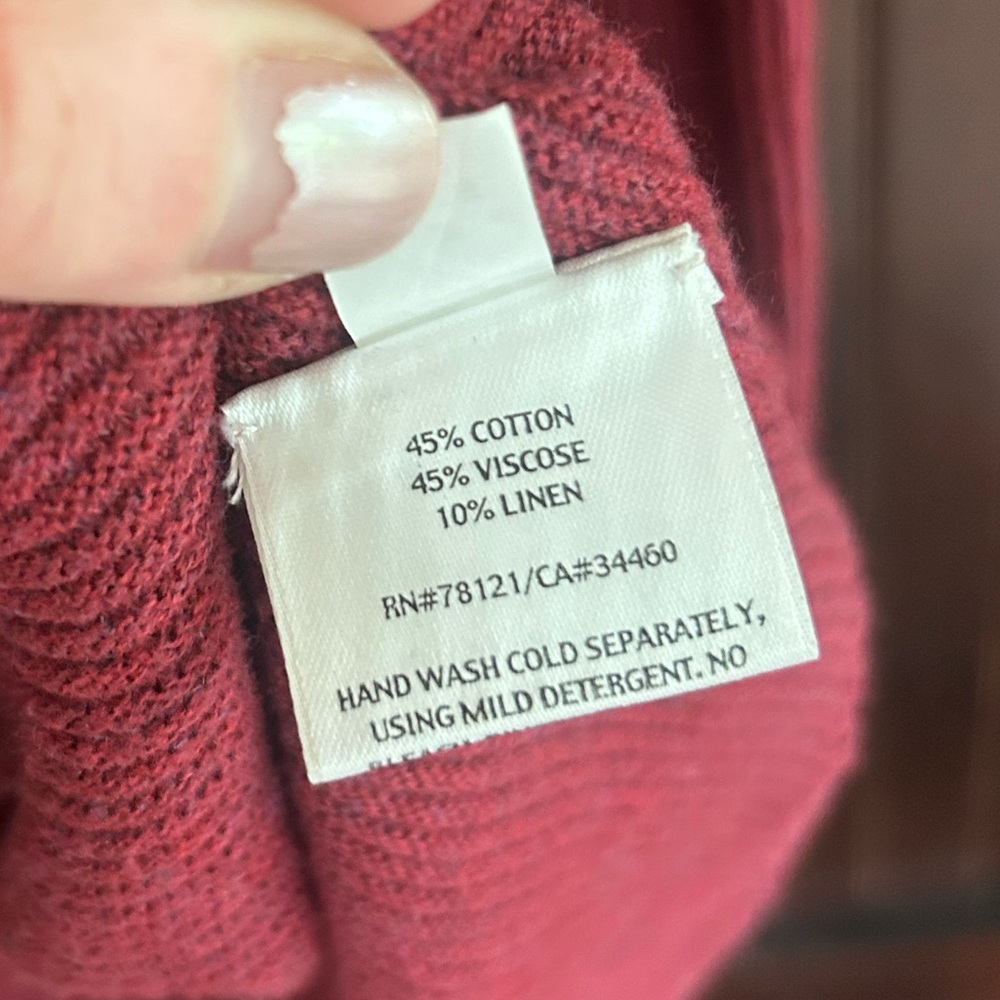 EILEEN FISHER Burgundy Cotton Linen Rib Knit Open Cardigan Relaxed Comfort Small - Picture 10 of 11